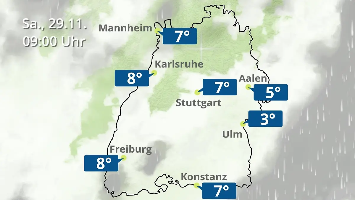 Baden-Württemberg: Wie wird das Wetter? Regen- und Wolkenfilm für Stuttgart, Mannheim und Karlsruhe