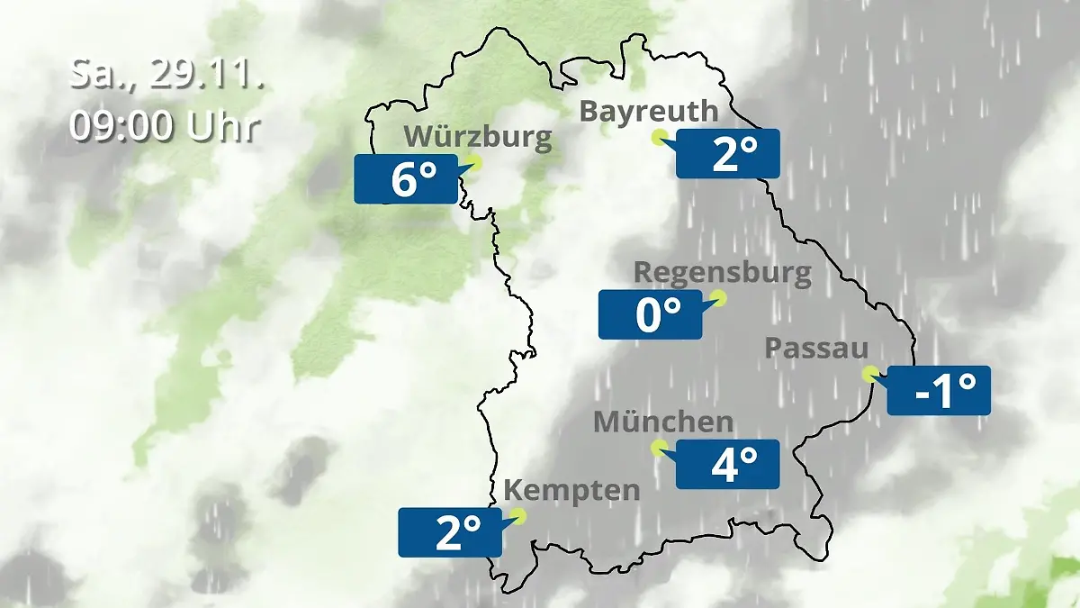 Bayern: Wie wird das Wetter? Regen- und Wolkenfilm für München, Regensburg und Würzburg