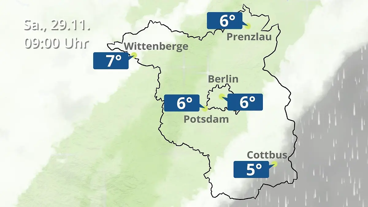 Berlin und Brandenburg: Wie wird das Wetter? Regen- und Wolkenfilm für Potsdam, Cottbus und Wittenberge
