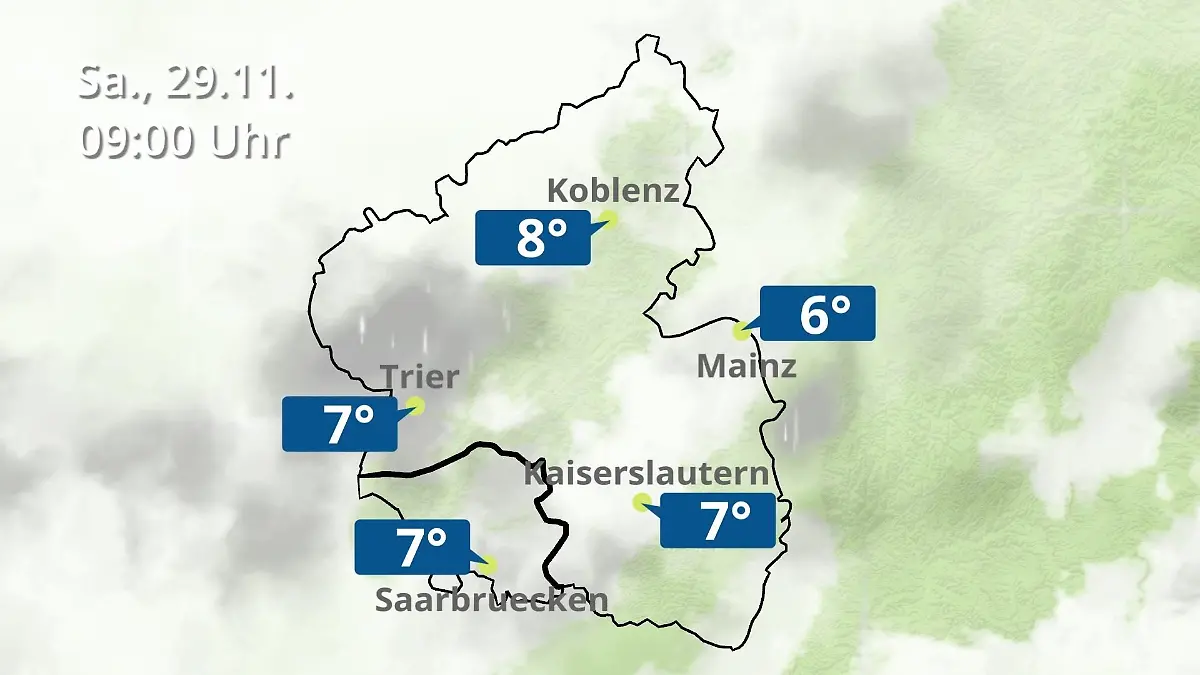 Rheinland-Pfalz, Saarland: Wie wird das Wetter? Regen- und Wolkenfilm für Mainz, Koblenz und Trier