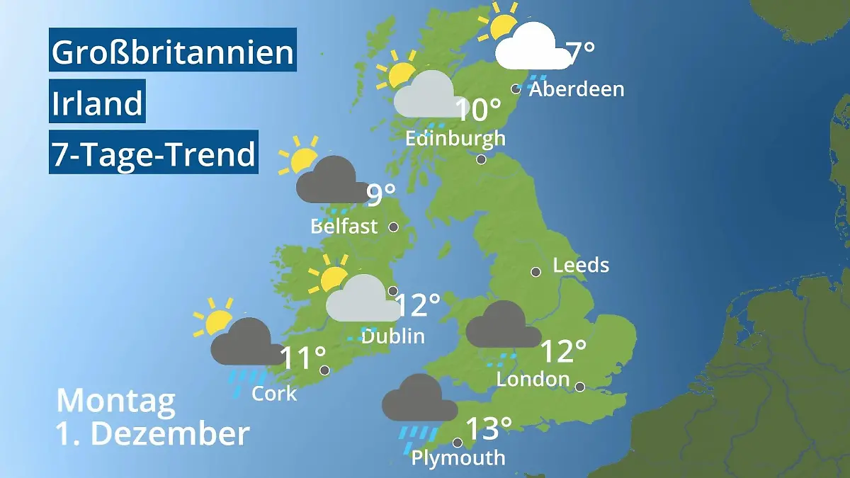 England, Schottland, Wales: Wie wird das Wetter? Video 7-Tage-Trend: Großbritannien und Irland