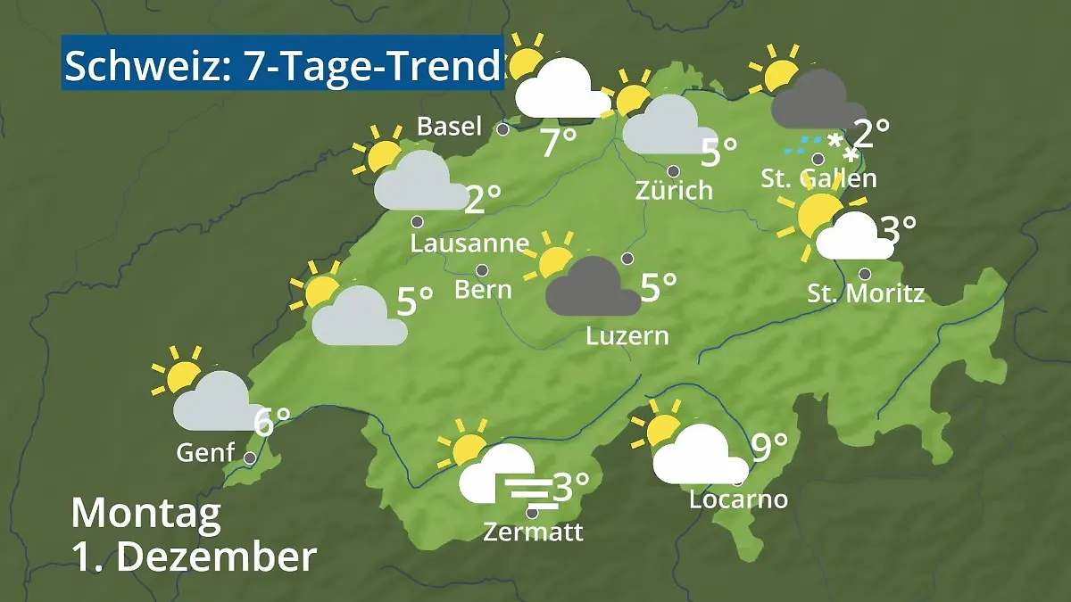Schweiz: Wie wird das Wetter? Video 7-Tage-Trend: Bern, Basel, Genf, Zürich