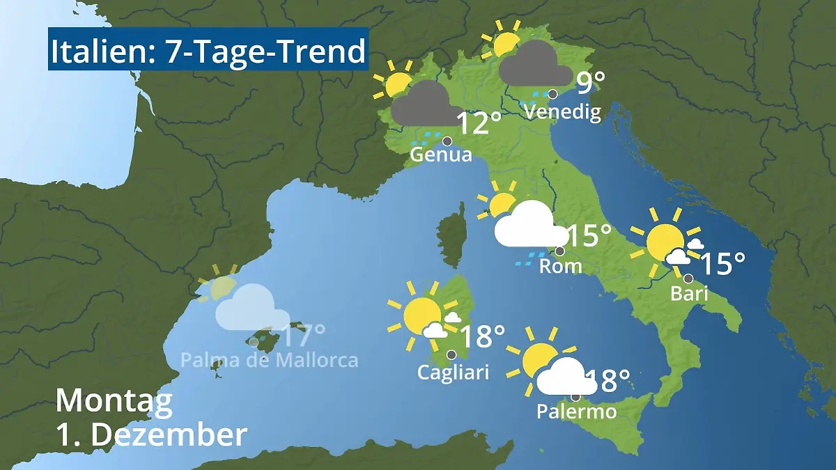 Italien: Wie wird das Wetter? Video 7-Tage-Trend: Rom, Venedig, Sizilien, Sardinien