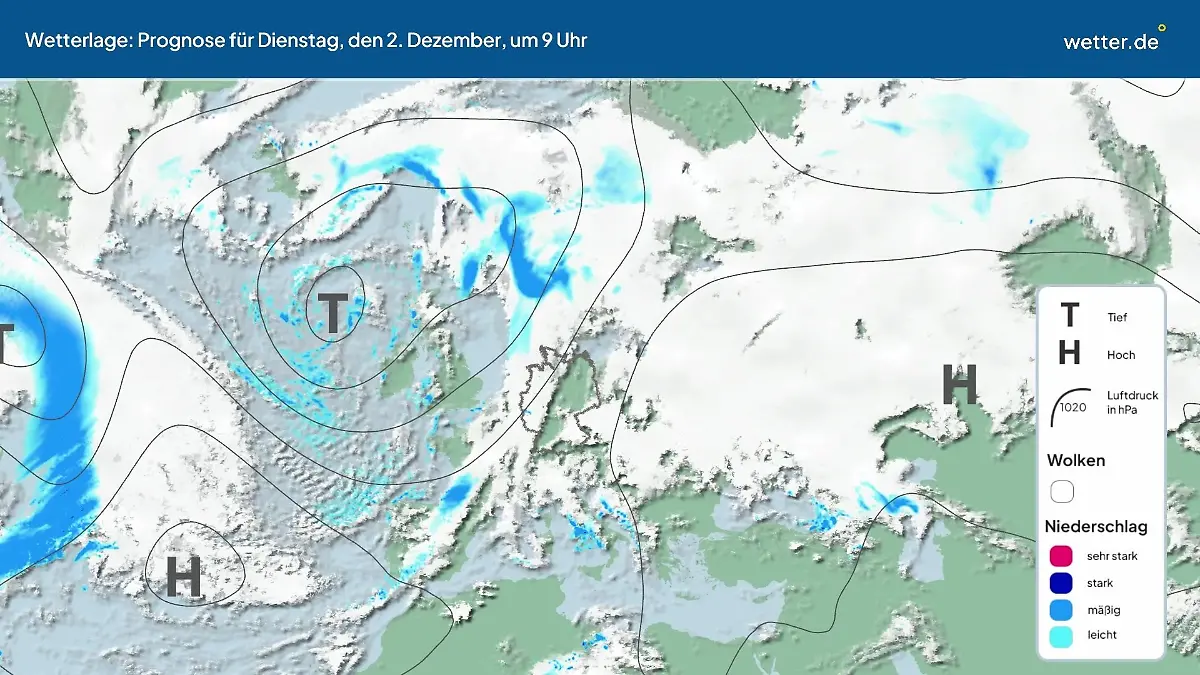 Die Wetterlage der kommenden 5 Tage Hochs und Tiefs über Europa