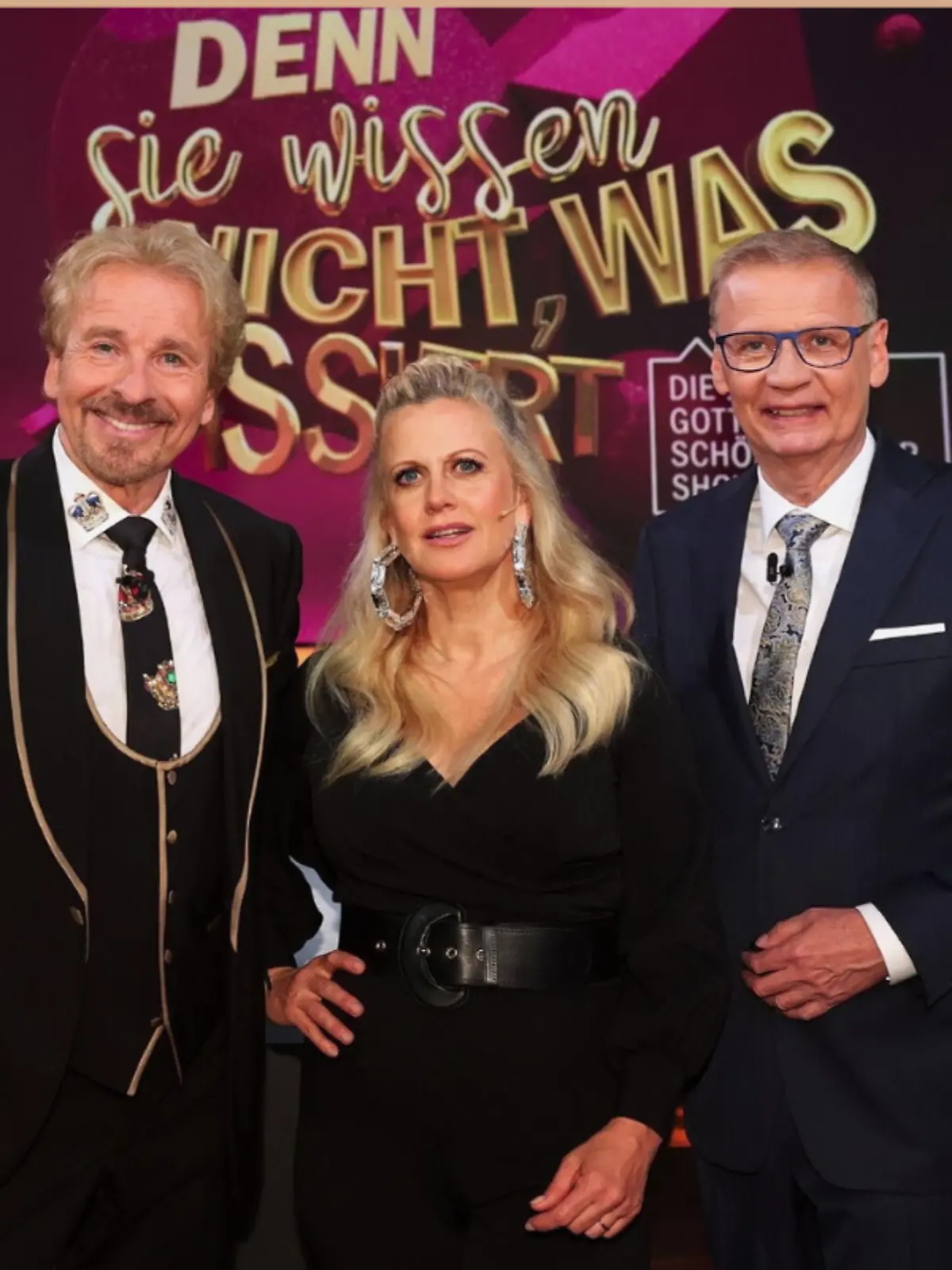 V.l.: Thomas Gottschalk, Barbara Schöneberger, und Günther Jauch