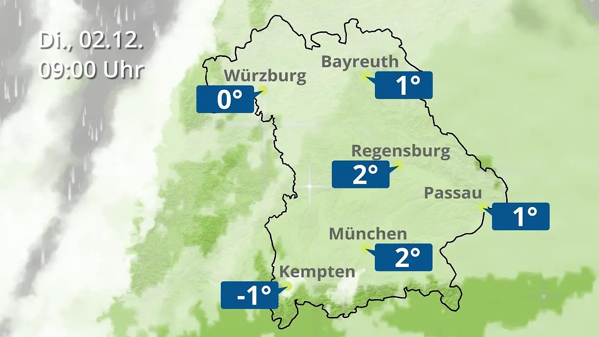Bayern: Wie wird das Wetter? Regen- und Wolkenfilm für München, Regensburg und Würzburg