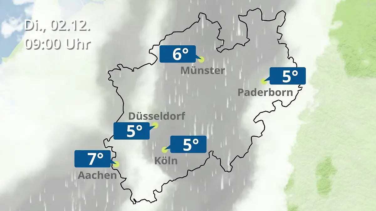 Nordrhein-Westfalen: Wie wird das Wetter? Regen- und Wolkenfilm für Köln, Düsseldorf und Münster