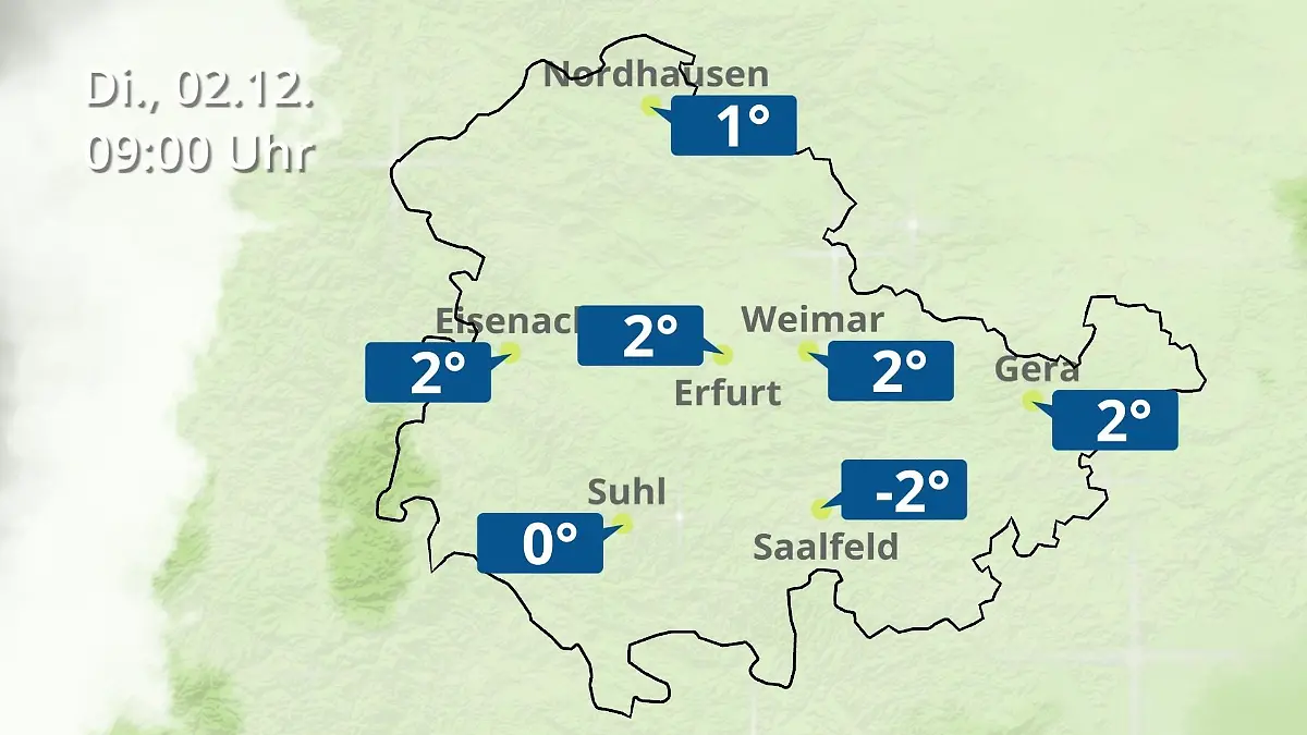 Thüringen: Wie wird das Wetter? Regen- und Wolkenfilm für Erfurt, Gera und Eisenach