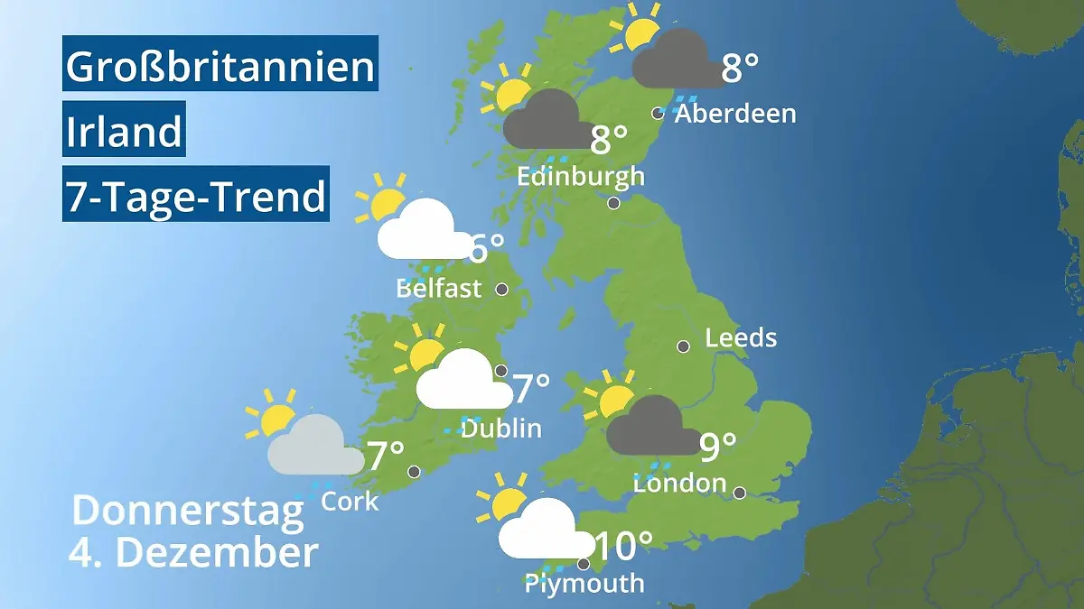 England, Schottland, Wales: Wie wird das Wetter? Video 7-Tage-Trend: Großbritannien und Irland