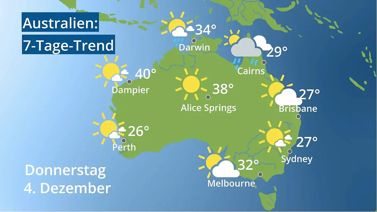Australien: Wie wird das Wetter? Video 7-Tage-Trend: Sydney, Melbourne, Perth