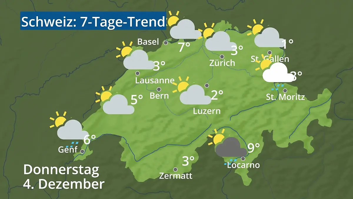 Schweiz: Wie wird das Wetter? Video 7-Tage-Trend: Bern, Basel, Genf, Zürich
