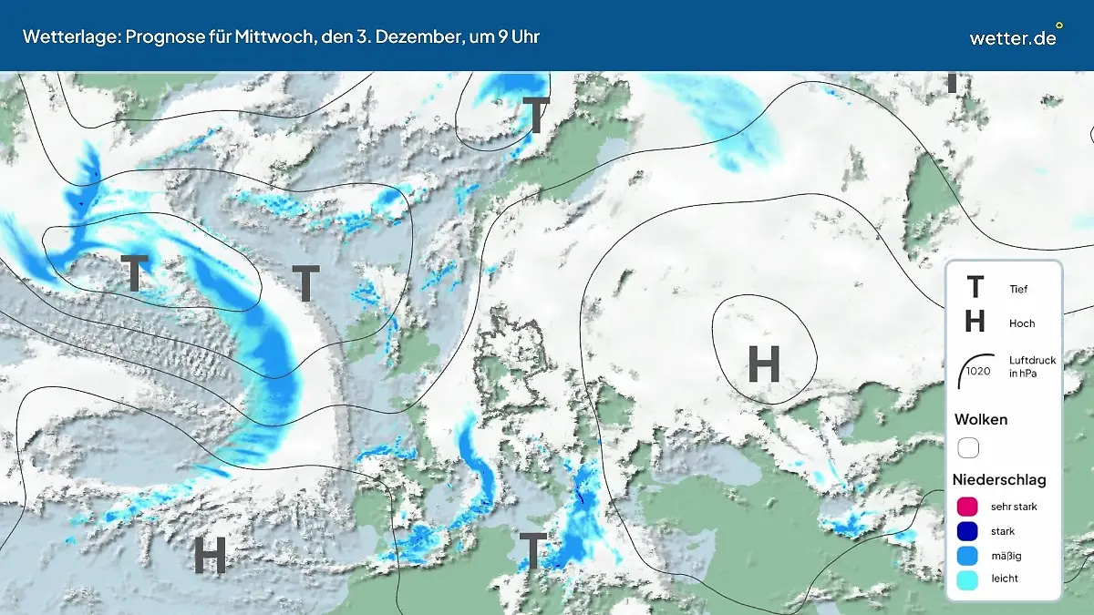 Die Wetterlage der kommenden 5 Tage Hochs und Tiefs über Europa