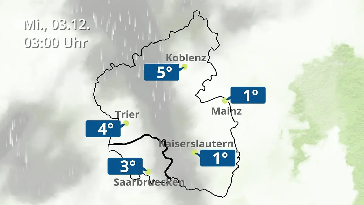 Rheinland-Pfalz, Saarland: Wie wird das Wetter? Regen- und Wolkenfilm für Mainz, Koblenz und Trier