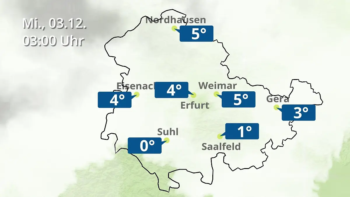 Thüringen: Wie wird das Wetter? Regen- und Wolkenfilm für Erfurt, Gera und Eisenach