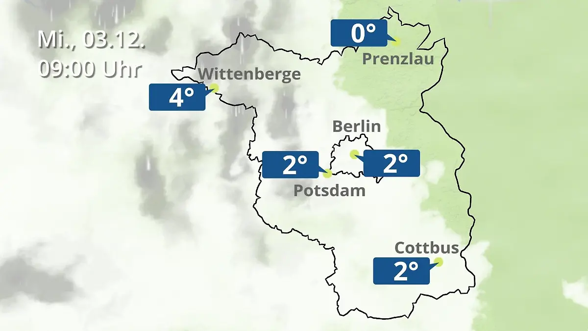 Berlin und Brandenburg: Wie wird das Wetter? Regen- und Wolkenfilm für Potsdam, Cottbus und Wittenberge