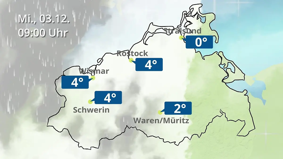 Mecklenburg-Vorpommern: Wie wird das Wetter? Regen- und Wolkenfilm für Rostock, Rügen und die Ostseeküste