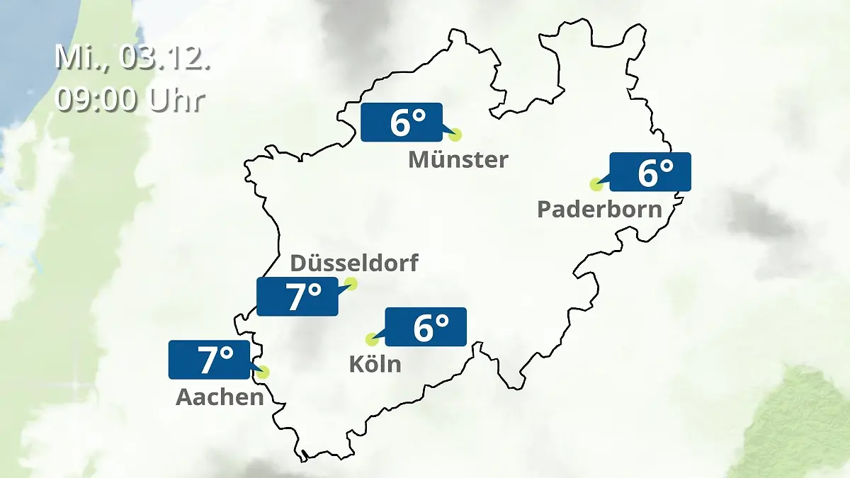 Nordrhein-Westfalen: Wie wird das Wetter? Regen- und Wolkenfilm für Köln, Düsseldorf und Münster