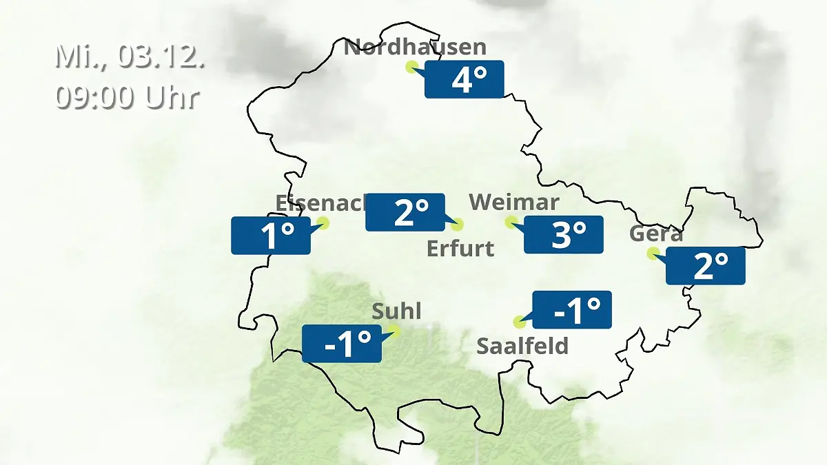 Thüringen: Wie wird das Wetter? Regen- und Wolkenfilm für Erfurt, Gera und Eisenach