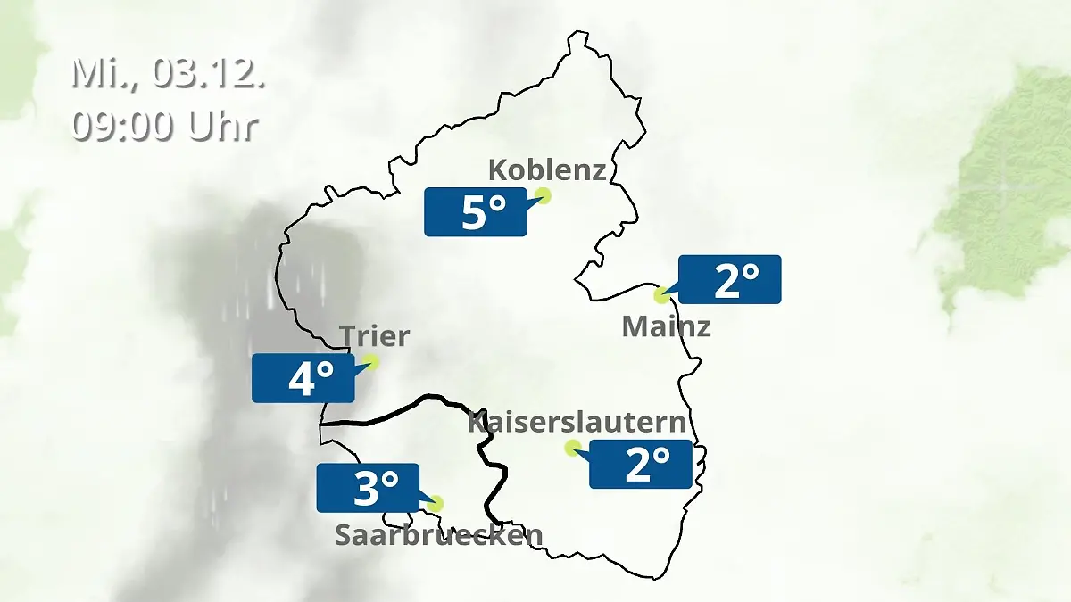 Rheinland-Pfalz, Saarland: Wie wird das Wetter? Regen- und Wolkenfilm für Mainz, Koblenz und Trier