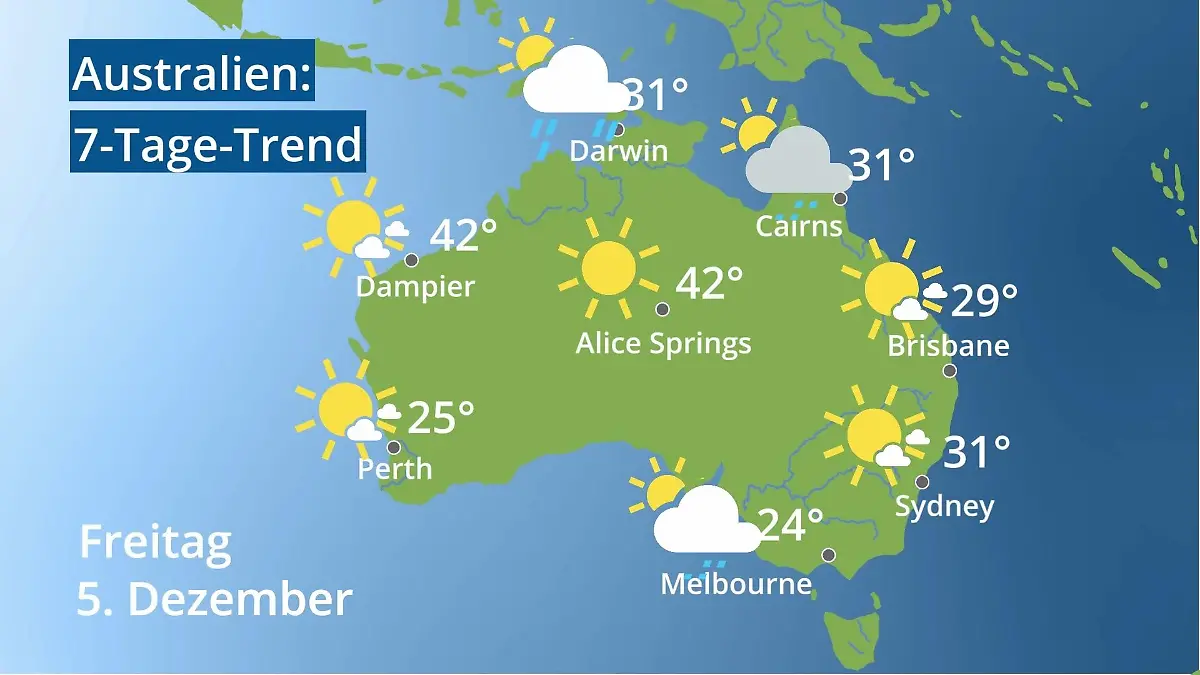 Australien: Wie wird das Wetter? Video 7-Tage-Trend: Sydney, Melbourne, Perth