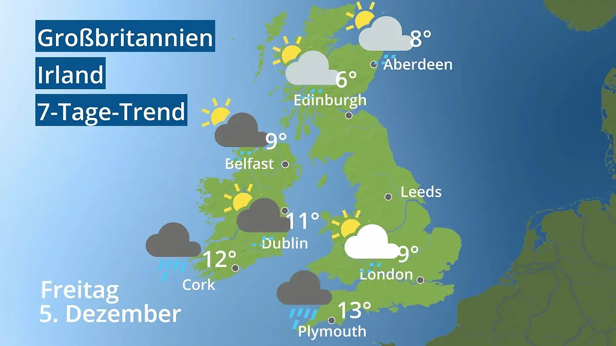 England, Schottland, Wales: Wie wird das Wetter? Video 7-Tage-Trend: Großbritannien und Irland