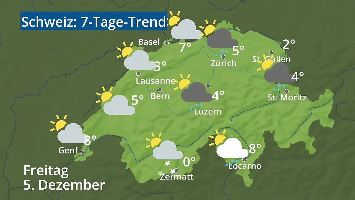 Schweiz: Wie wird das Wetter? Video 7-Tage-Trend: Bern, Basel, Genf, Zürich