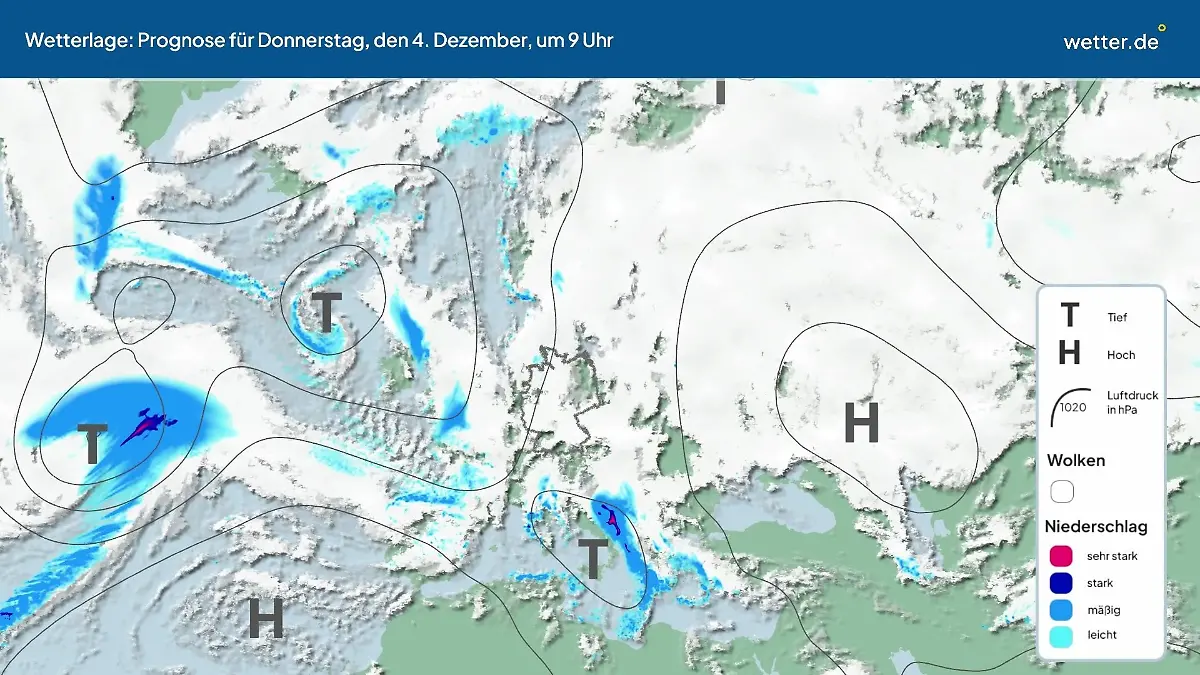 Die Wetterlage der kommenden 5 Tage Hochs und Tiefs über Europa