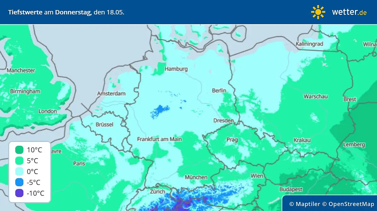 Prognose und Vorhersage Tiefstwerte in der Nacht zum Vatertag - Himmelfahrt beginnt häufiger frostig