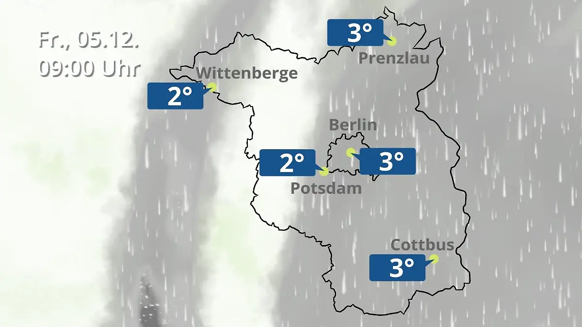 Berlin und Brandenburg: Wie wird das Wetter? Regen- und Wolkenfilm für Potsdam, Cottbus und Wittenberge
