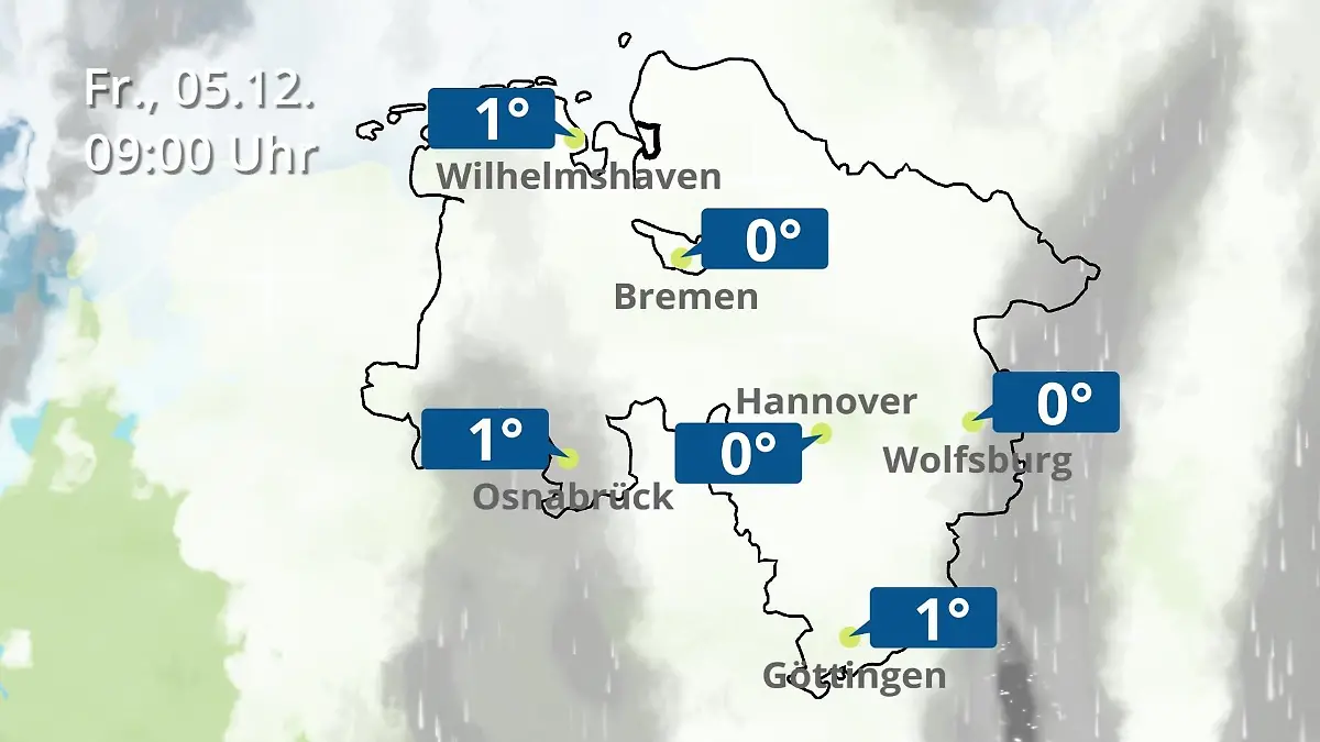Bremen und Niedersachsen: Wie wird das Wetter? Regen- und Wolkenfilm für Hannover, Osnabrück und Wolfsburg