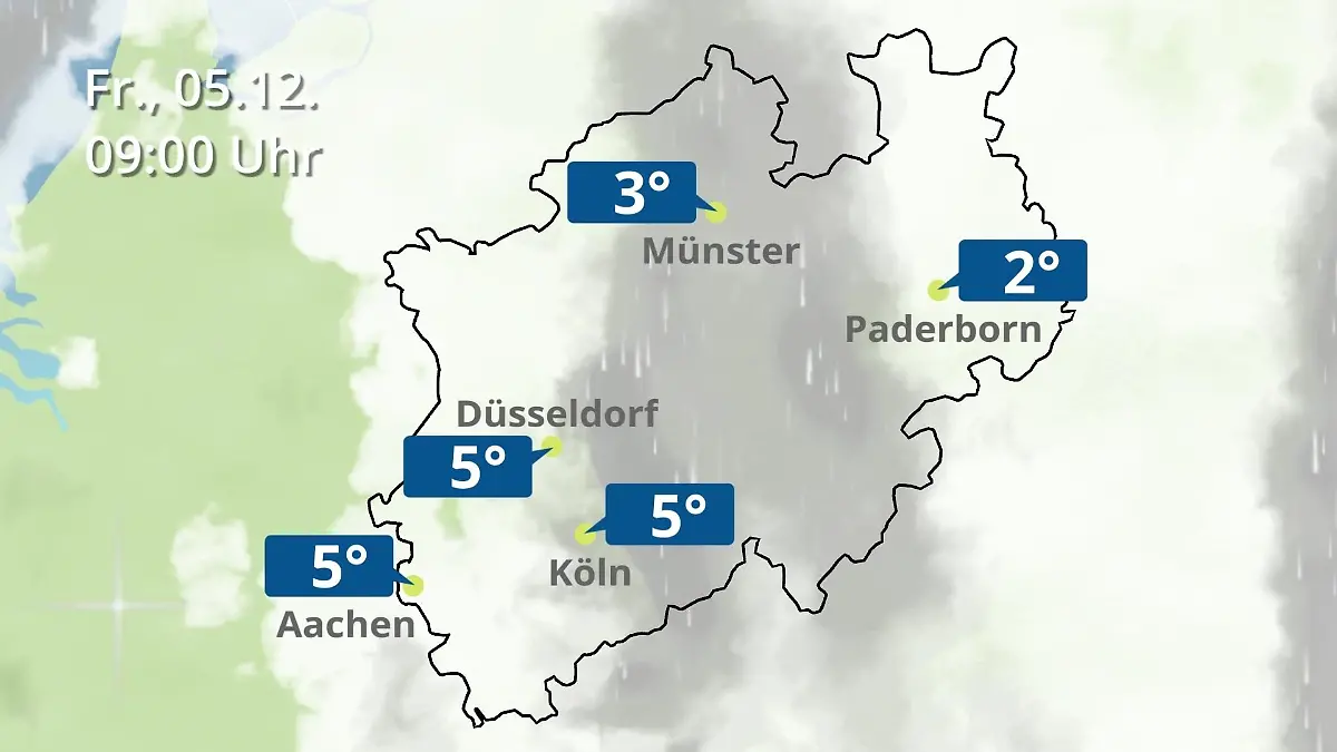 Nordrhein-Westfalen: Wie wird das Wetter? Regen- und Wolkenfilm für Köln, Düsseldorf und Münster