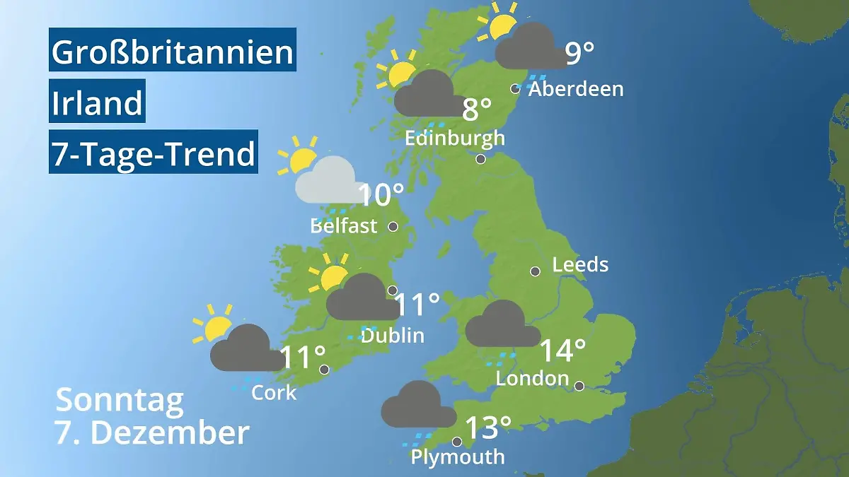 England, Schottland, Wales: Wie wird das Wetter? Video 7-Tage-Trend: Großbritannien und Irland