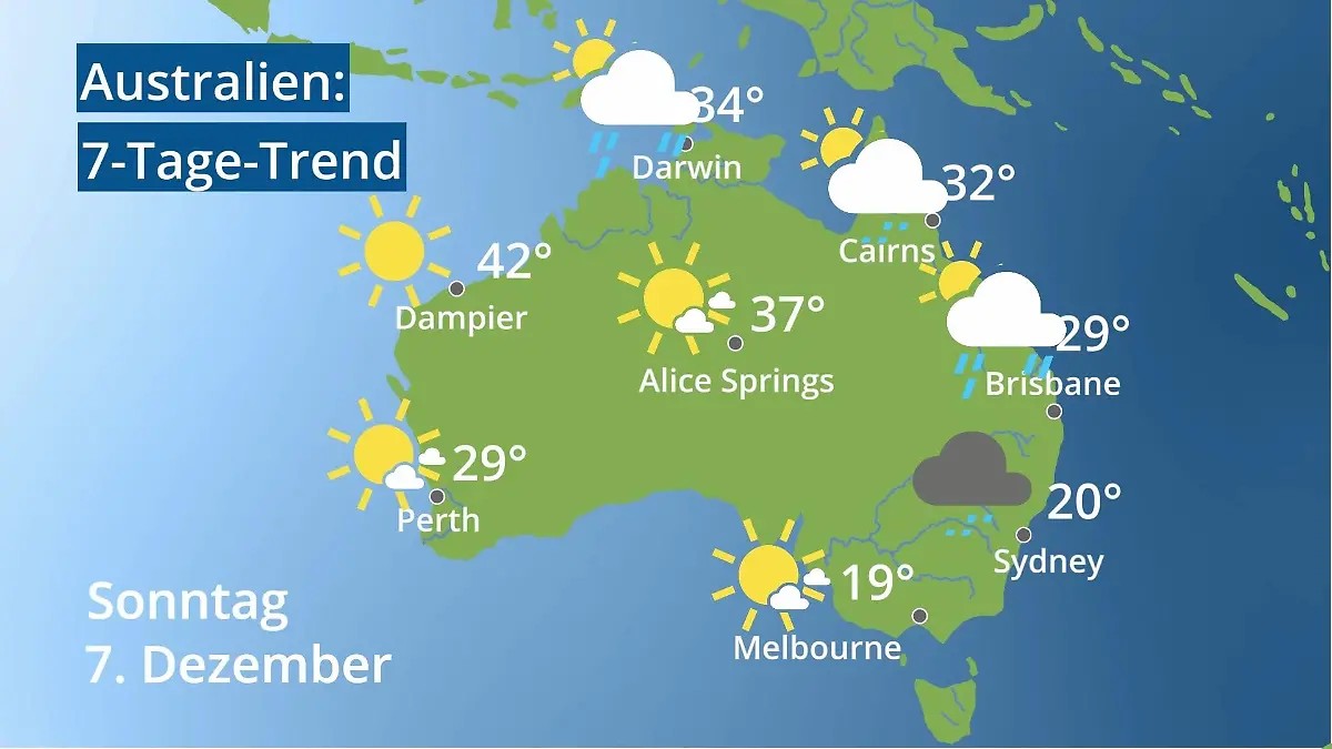 Australien: Wie wird das Wetter? Video 7-Tage-Trend: Sydney, Melbourne, Perth