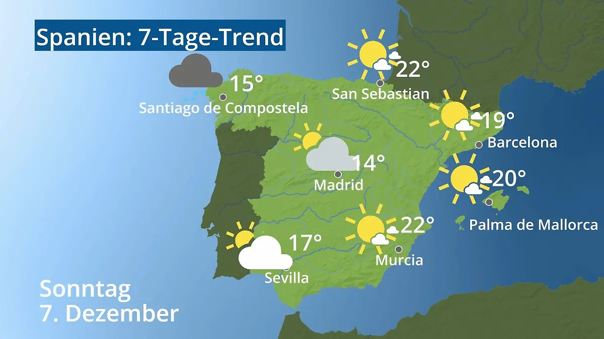 Spanien: Wie wird das Wetter? Video 7-Tage-Trend: Mallorca, Madrid, Barcelona