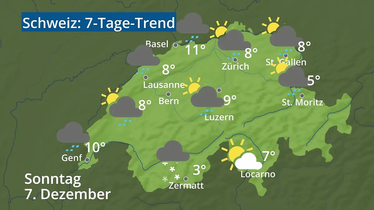 Schweiz: Wie wird das Wetter? Video 7-Tage-Trend: Bern, Basel, Genf, Zürich