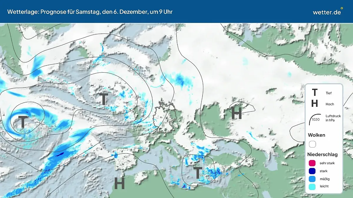 Die Wetterlage der kommenden 5 Tage Hochs und Tiefs über Europa