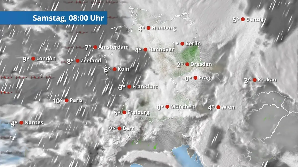 Regen breitet sich von Westen aus Der Regen- und Wolkenfilm für 48 Stunden