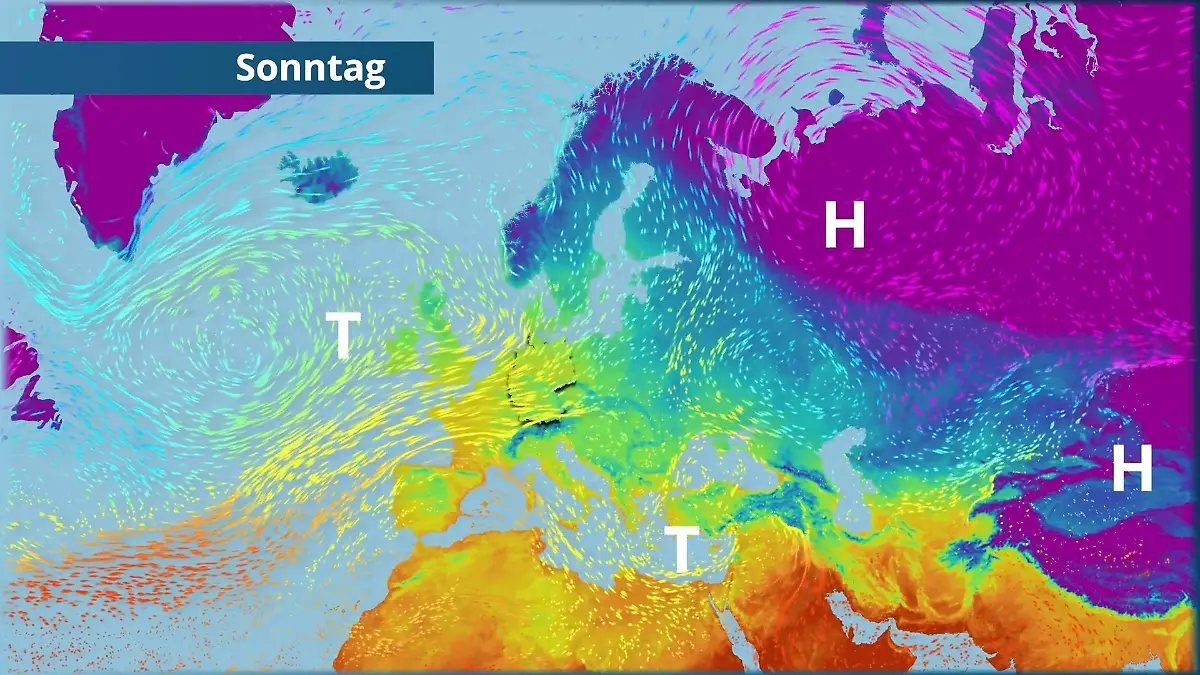 Warme Luft strömt nach Deutschland Der Strömungsfilm für Europa für 5 Tage