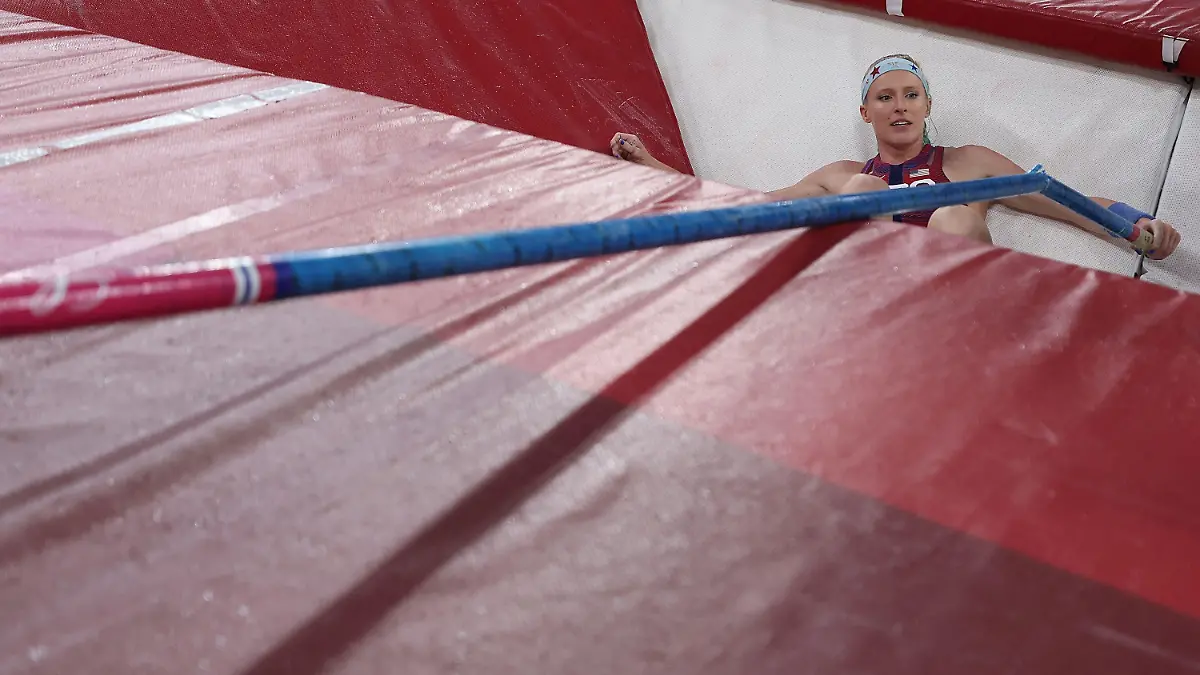 02.08.2021, Japan, Tokio: Leichtathletik: Olympia, Stabhochsprung, Qualifikation, Frauen, im Olympiastadion. Sandi Morris aus den USA in Aktion. Foto: Li Ming/XinHua/dpa +++ dpa-Bildfunk +++