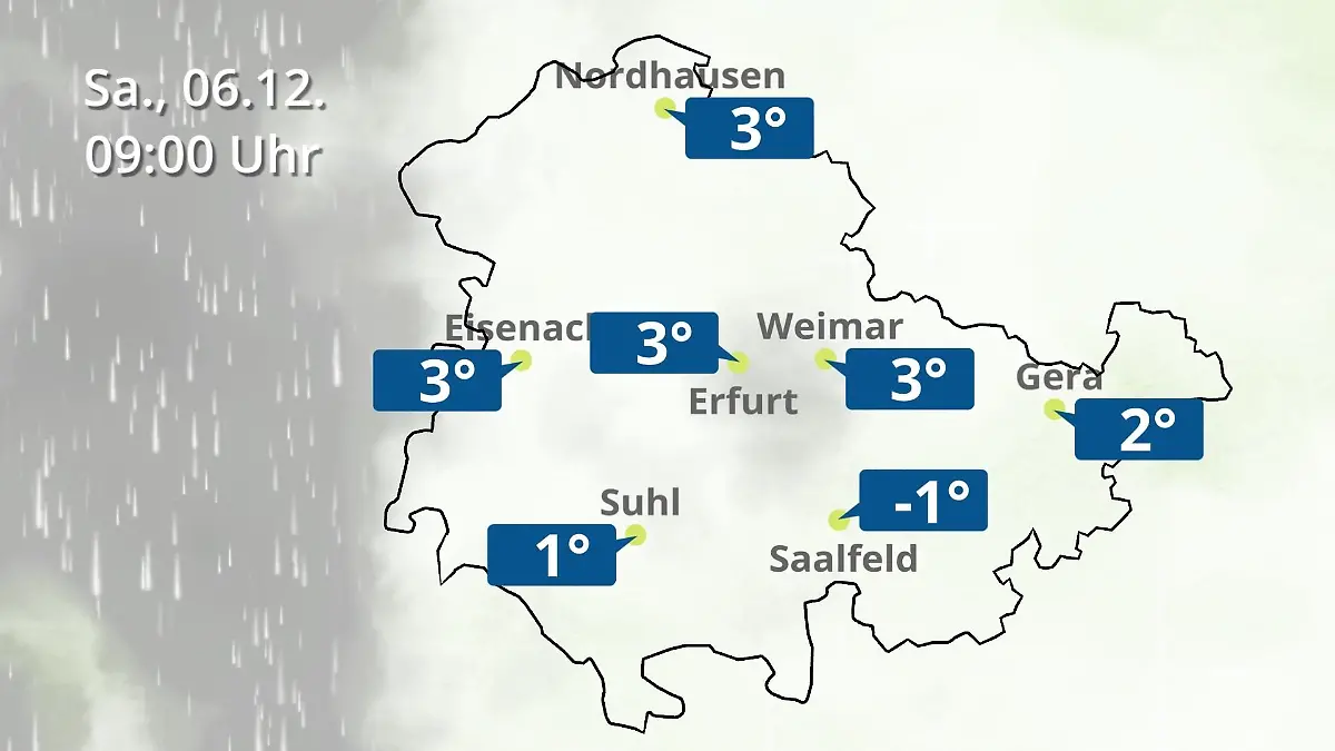 Thüringen: Wie wird das Wetter? Regen- und Wolkenfilm für Erfurt, Gera und Eisenach