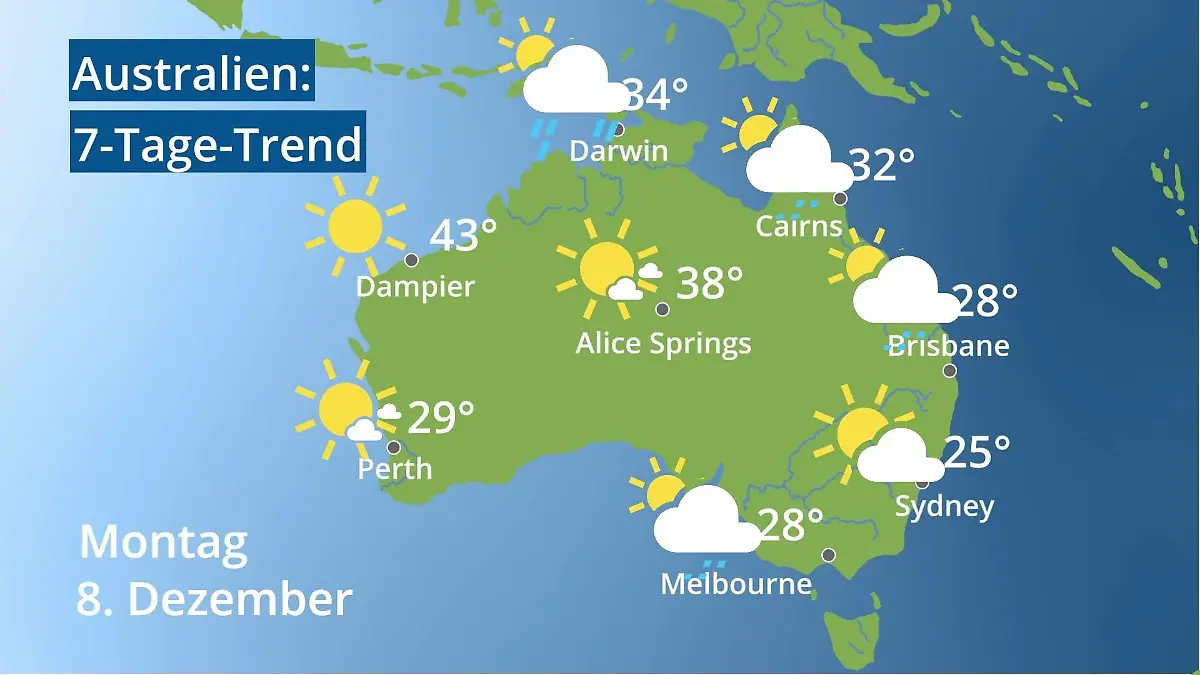 Australien: Wie wird das Wetter? Video 7-Tage-Trend: Sydney, Melbourne, Perth