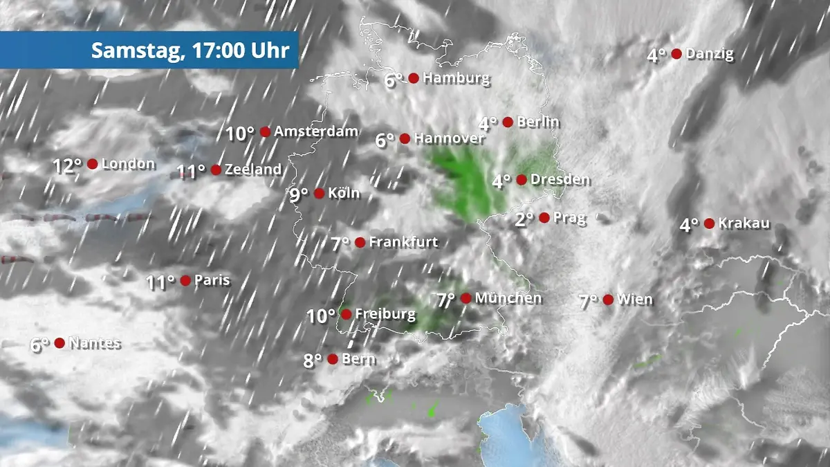 Regen zieht ins Land und es wird milder Der Regen- und Wolkenfilm für 48 Stunden