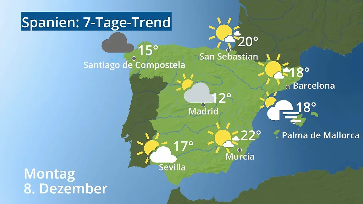 Spanien: Wie wird das Wetter? Video 7-Tage-Trend: Mallorca, Madrid, Barcelona