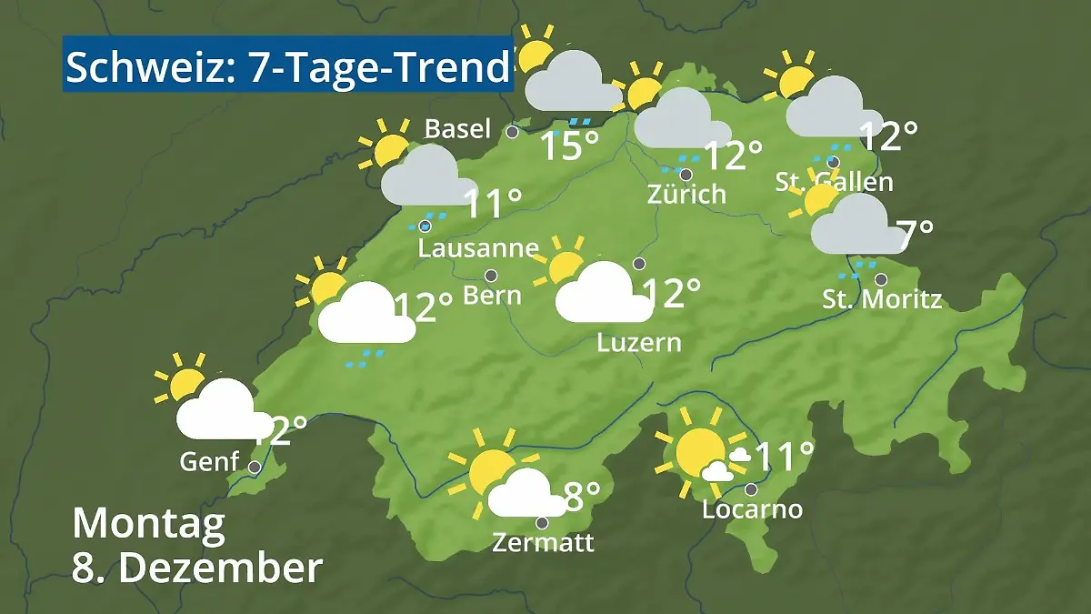 Schweiz: Wie wird das Wetter? Video 7-Tage-Trend: Bern, Basel, Genf, Zürich