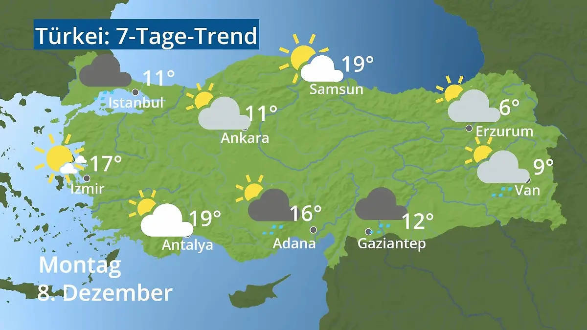 Türkei: Wie wird das Wetter? Video 7-Tage-Trend: Ankara, Istanbul, Izmir