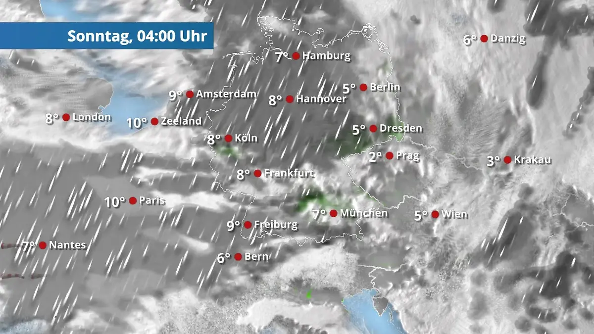 Eine nasse Nacht - morgens etwas trockener Der Regen- und Wolkenfilm für 48 Stunden