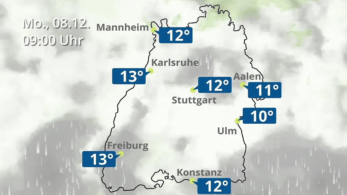 Baden-Württemberg: Wie wird das Wetter? Regen- und Wolkenfilm für Stuttgart, Mannheim und Karlsruhe
