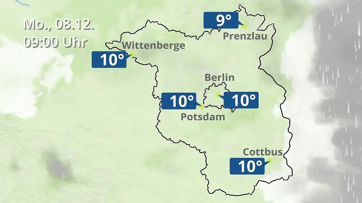Berlin und Brandenburg: Wie wird das Wetter? Regen- und Wolkenfilm für Potsdam, Cottbus und Wittenberge