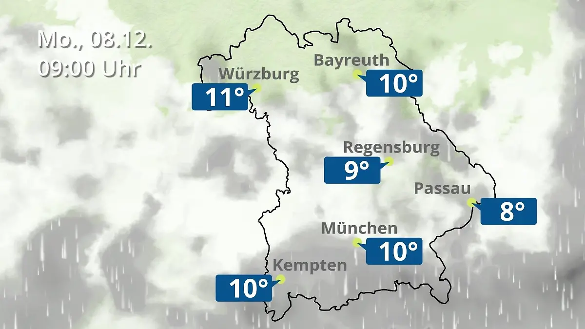 Bayern: Wie wird das Wetter? Regen- und Wolkenfilm für München, Regensburg und Würzburg