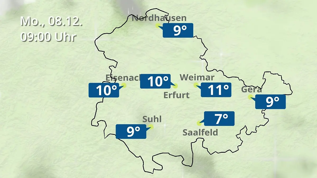 Thüringen: Wie wird das Wetter? Regen- und Wolkenfilm für Erfurt, Gera und Eisenach